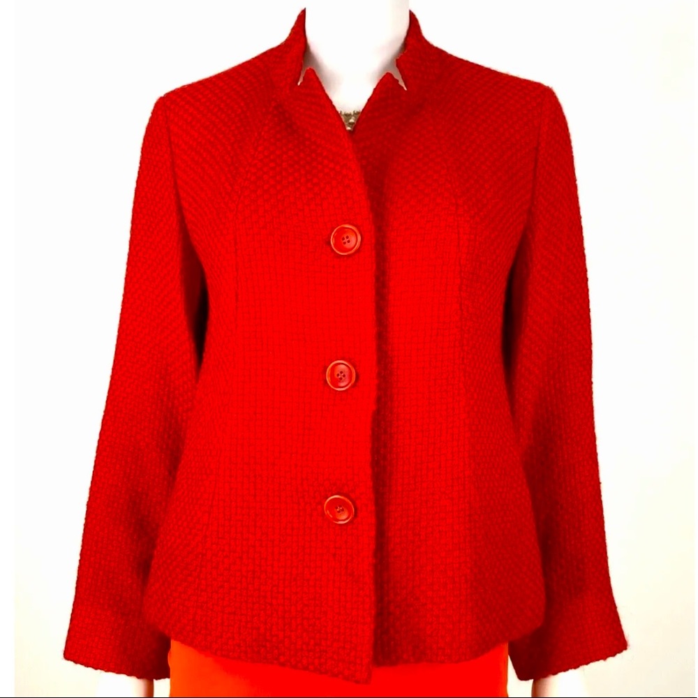 Eileen Fisher Large jacket blazer runway red wool blend lined